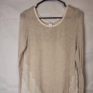 SOCIETY GIRL Shirt Top Blouse Tunic Long Sleeve White Lace Trimmed Size Medium